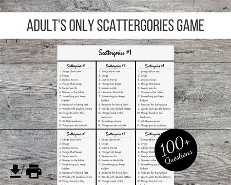 dirty scattergories lists|dirty scattergories printable.